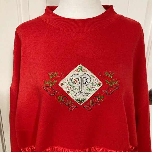 VINTAGE Red plus size monogrammed letter P sweatshirt ~ Paisley 2X XXL 3X top - Picture 3 of 12